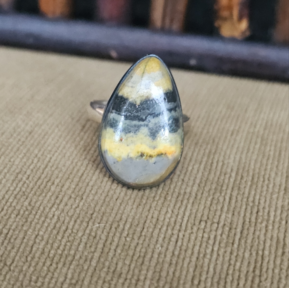 Sterling silver large bumblebee jasper ring size 9.5. Never worn only for pics.